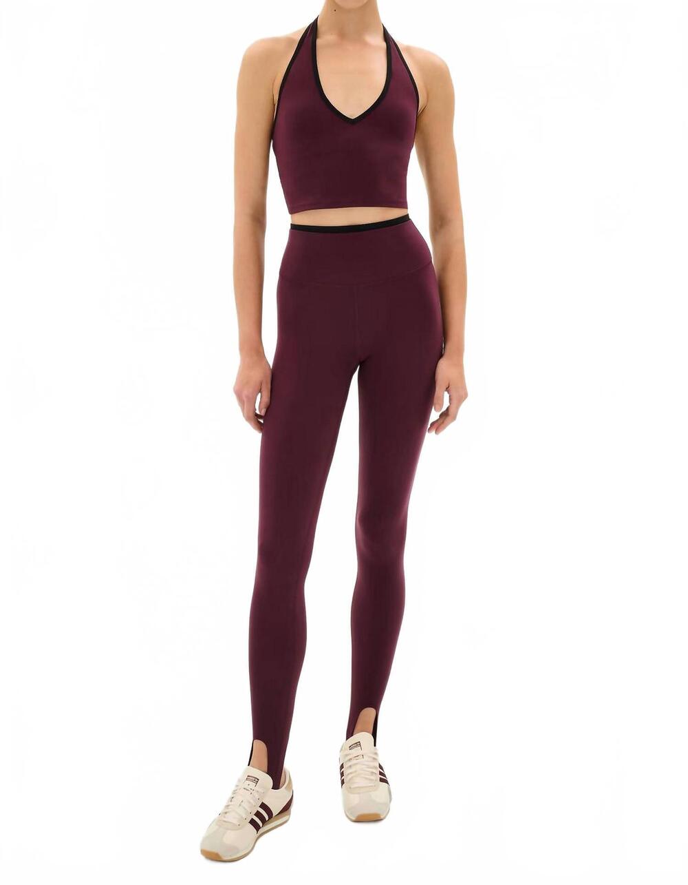 NEW SPLITS59 river dual waist airweight stirrup legging in dark cherry/black